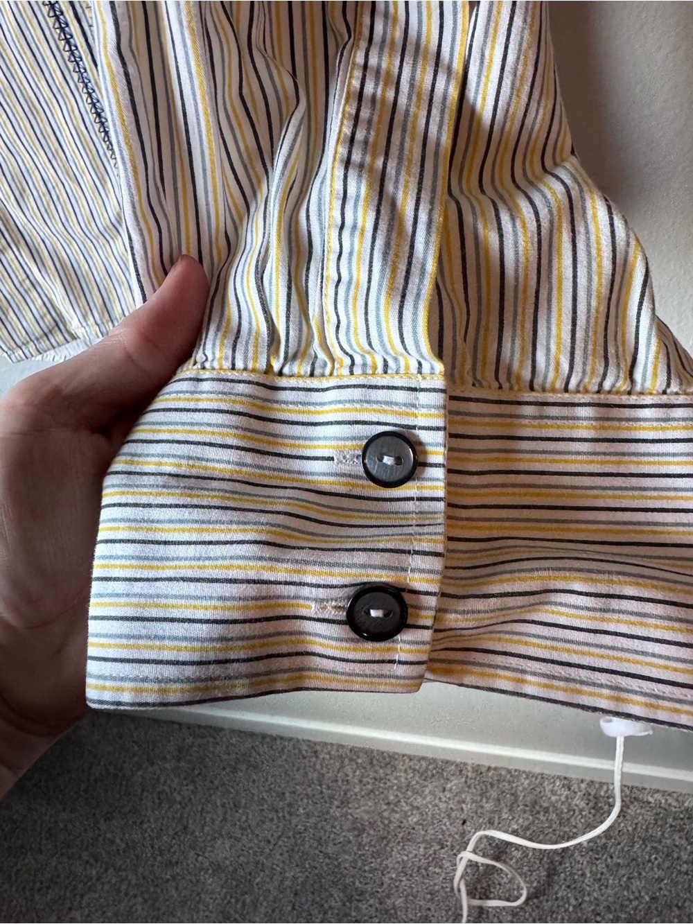 Men's Striped Button-Up Shirt - White with Navy Accents - Picture 5 of 9